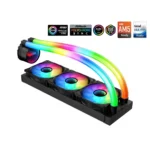 SAMA PS360 Black AIO Liquid Cooler 360mm ARGB CPU Radiator with Infinity Mirror PWM Fans ARGB Effects Tube Water Cooler