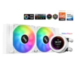 SAMA SM240 White liquid Cooler 240mm White with ARGB AIO Radiator LCD Video Temperature Display Screen, PC