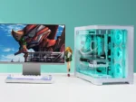 ⁦SAMA 2851 ATX Mid-Tower PC Gaming Case, High-Airflow, Sturdy Curved Tempered Glass Front, 4 ARGB PWM Fan Pre-installed with Fan Hub, White⁩ - الصورة ⁦4⁩
