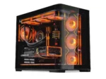 ⁦SAMA 2851 ATX Mid-Tower PC Gaming Case, High-Airflow, Sturdy Curved Tempered Glass Front, 4 ARGB PWM Fan Pre-installed with Fan Hub, Black⁩ - الصورة ⁦4⁩