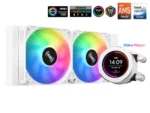 ⁦SAMA SM240 White liquid Cooler 240mm White with ARGB AIO Radiator LCD Video Temperature Display Screen, PC⁩ - الصورة ⁦4⁩