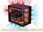 ⁦SAMA 2851 ATX Mid-Tower PC Gaming Case, High-Airflow, Sturdy Curved Tempered Glass Front, 4 ARGB PWM Fan Pre-installed with Fan Hub, Black⁩ - الصورة ⁦7⁩