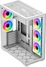 ⁦SAMA V Cool White Steel / Tempered Glass USB3.0/Type C ATX Full Tower Gaming Computer Case w/5 x ARGB Fans (Pre-Installed)⁩ - الصورة ⁦7⁩
