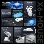 ⁦ATTACK SHARK X6 Three Modes Gaming Mouse With Charging Dock WHITE⁩ - الصورة ⁦6⁩