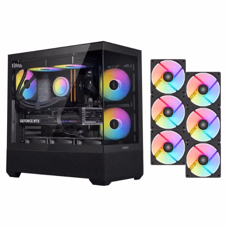 SAMA V40 ATX Mid Tower PC Case (With 6 Pre-Installed ARGB Fans) - Black